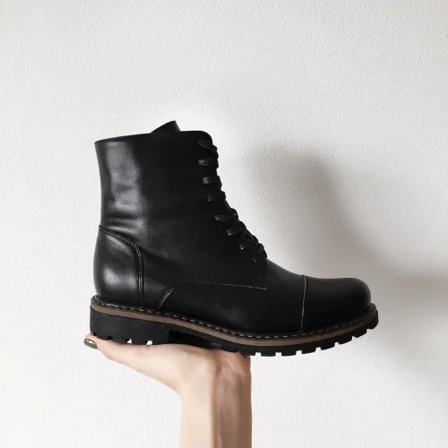 Women’s Black Military Chunky Leather Boots