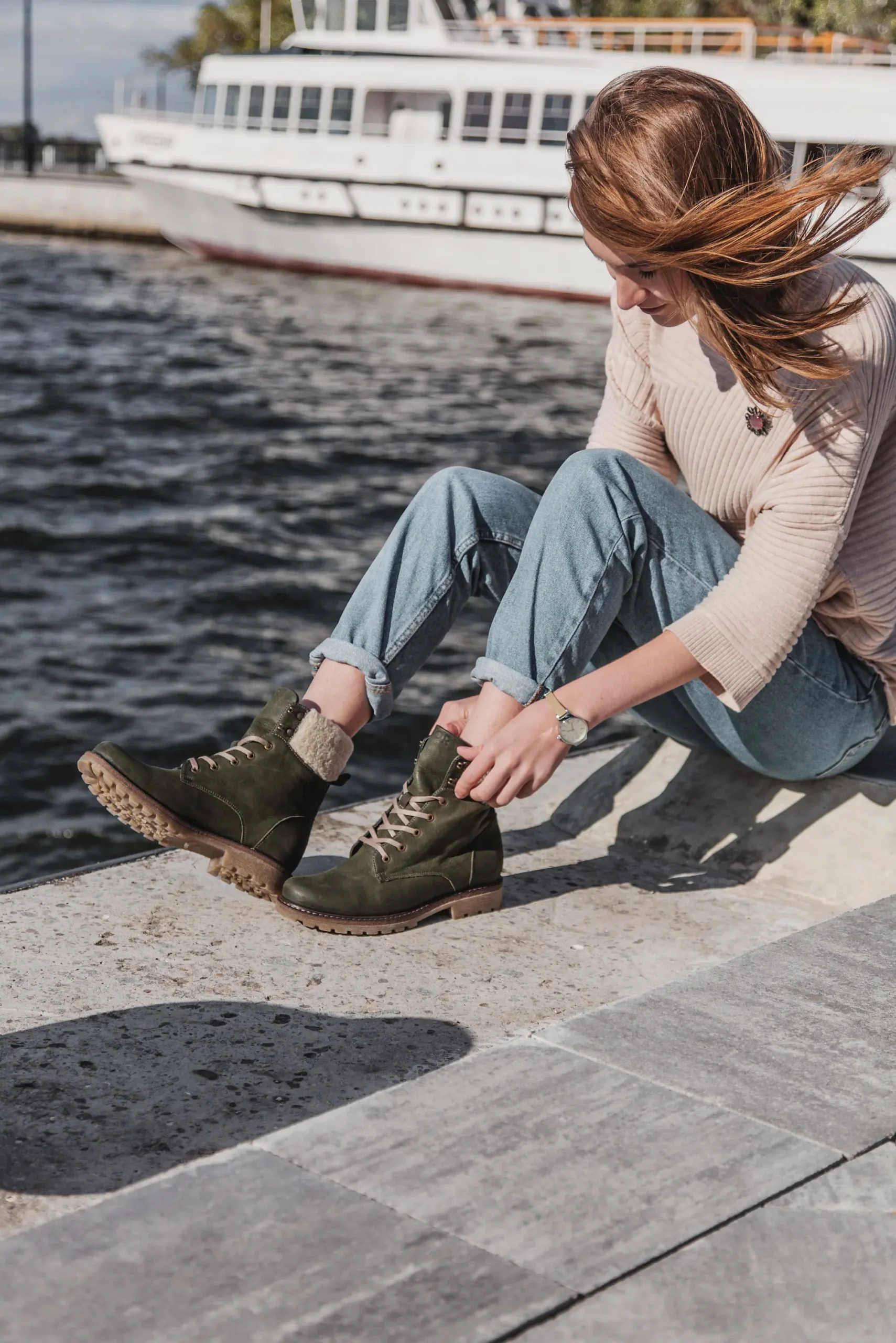 Women’s Olive Nubuck Lace-up Ankle Boots