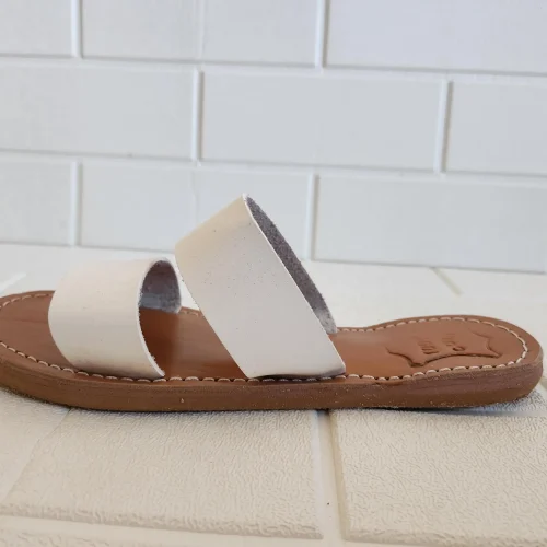 Women’s White Double Strap Moroccan Leather Slides