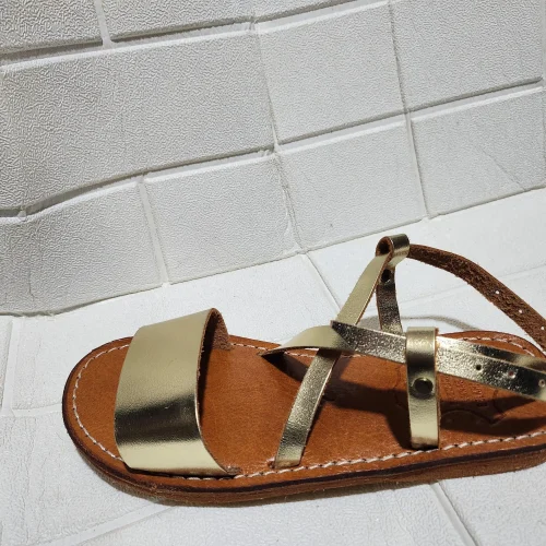 Women’s Gold Crisscross Moroccan Leather Sandals